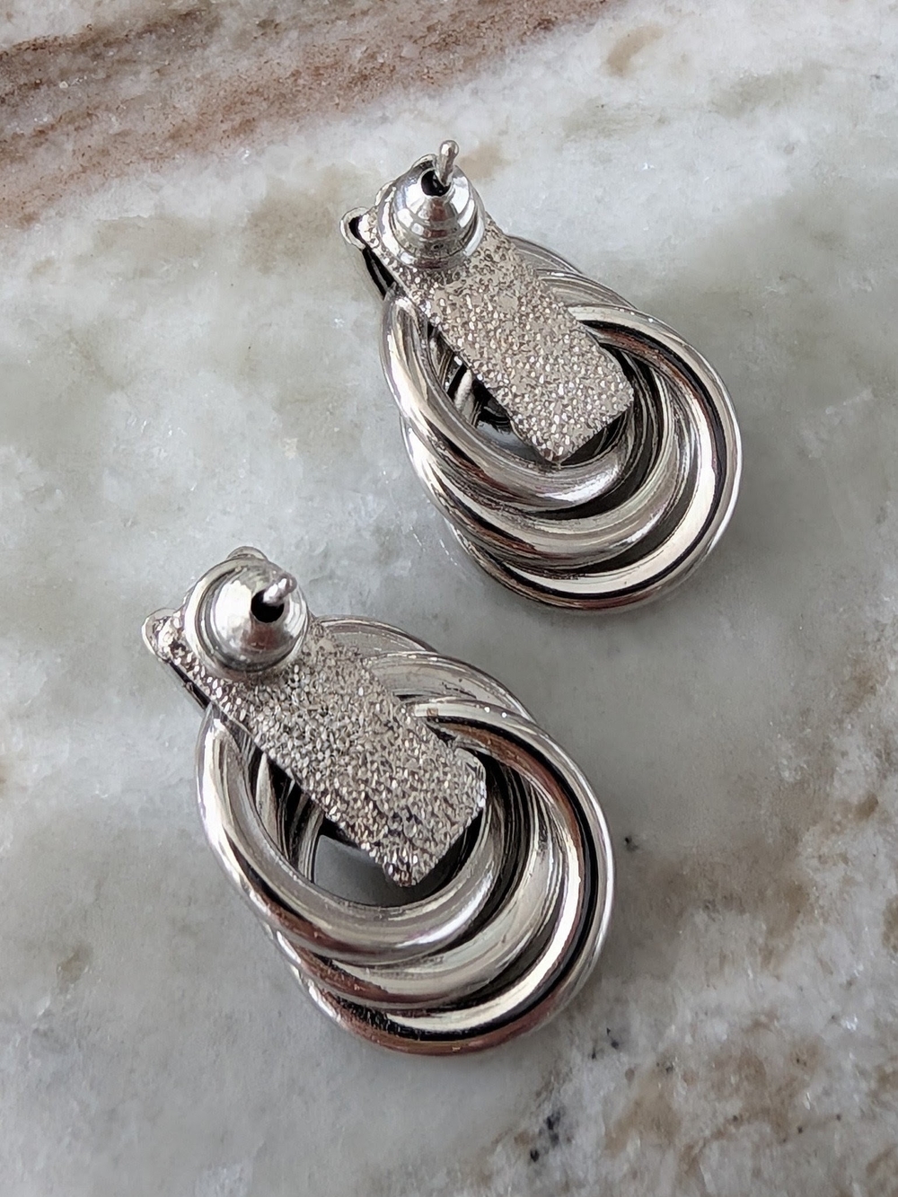 Silver Multi-Ring Knot Drop Earrings - Women Jewelry - Picture 7 of 8